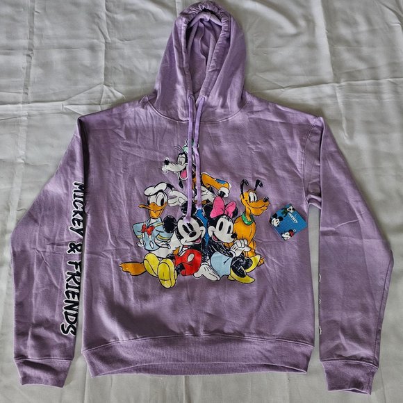 Disney Mickey And FRIENDS Purple Long Sleeve Pullover Hoodie Sweater Women's XS - Picture 2 of 9